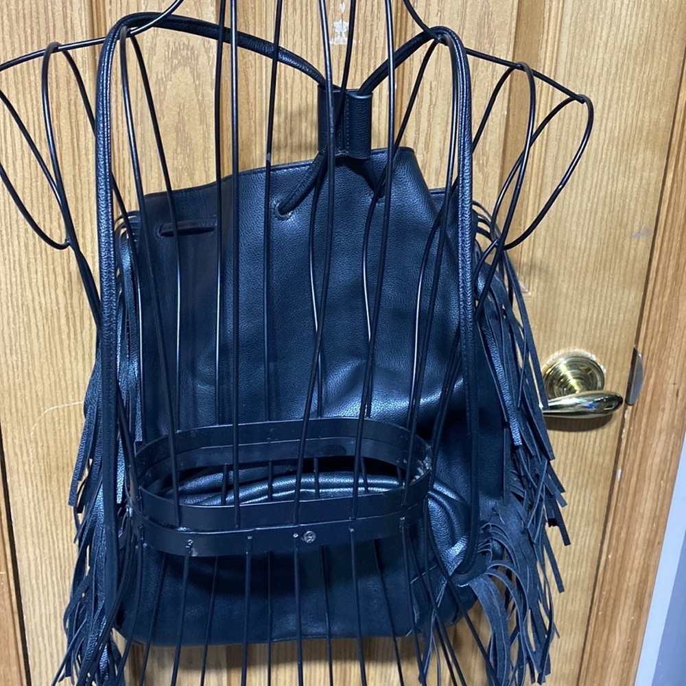 Victoria's Secret Black Fringe Tassel Backpack Drawstring Purse New​​​ - Picture 5 of 7